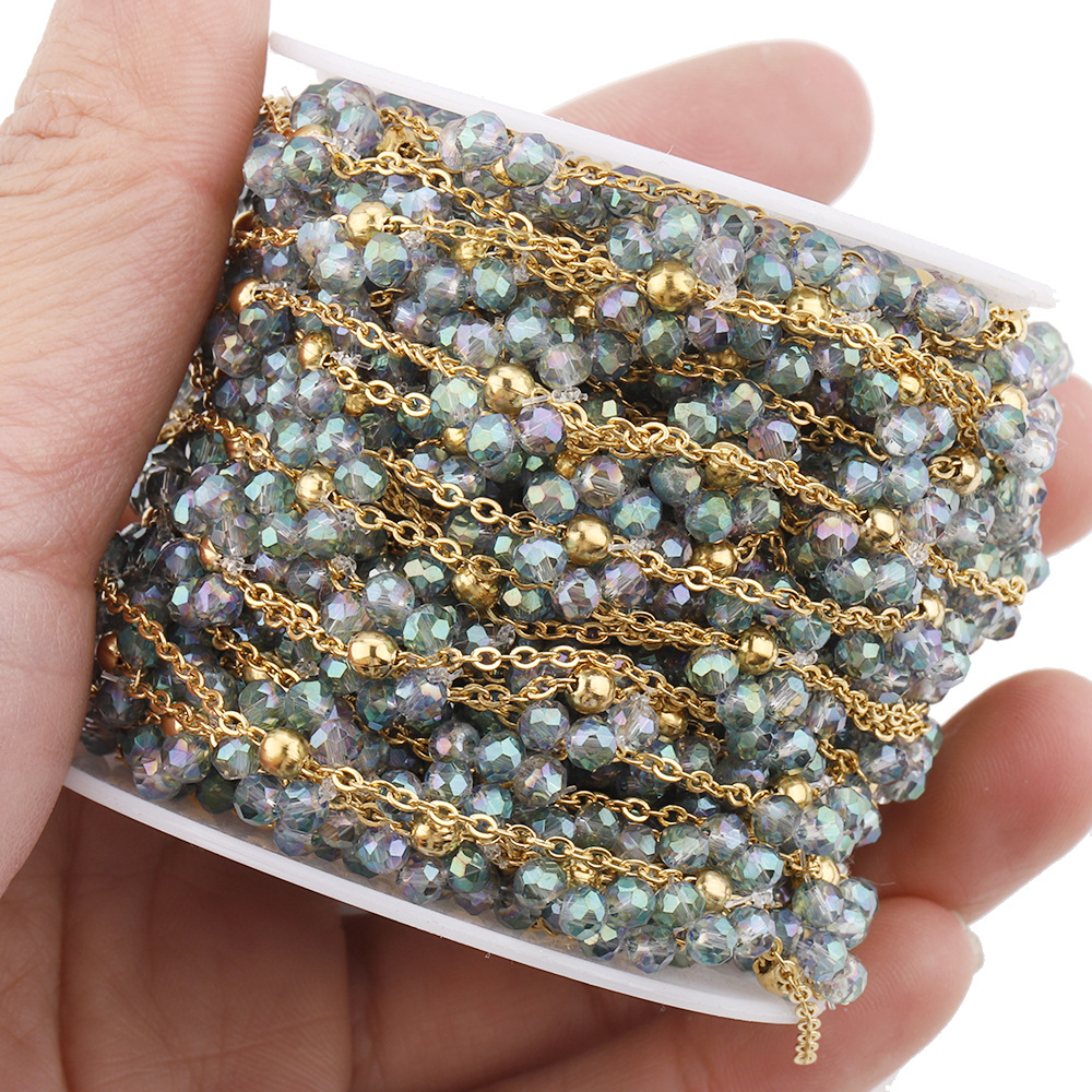 18K Goldplated Stainless Steel Flower Crystal Natural Stone Beads Chains for Necklace Bracelet Jewelry Making DIY Wholes