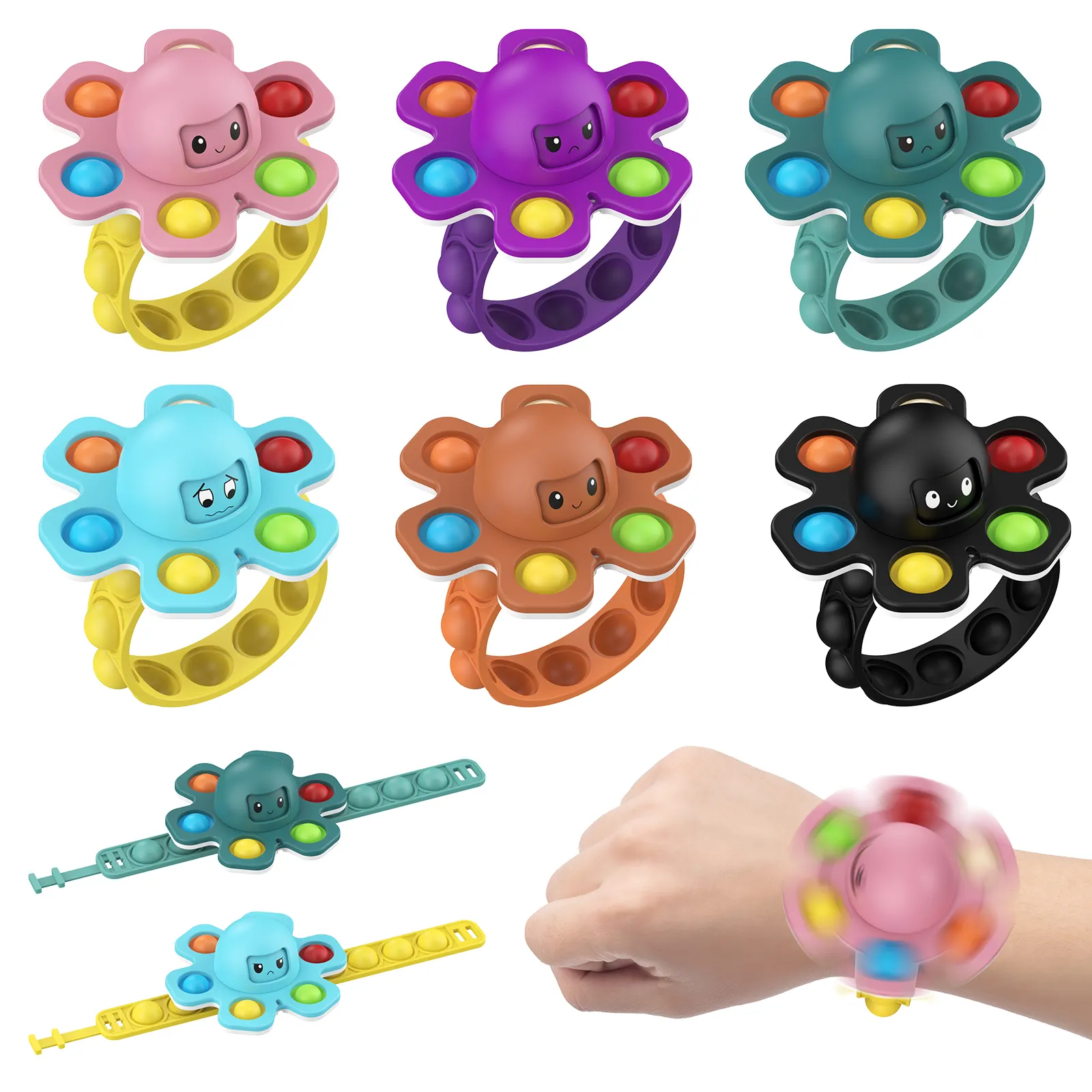 Pop Squid game Fidget Toys with wristband Octopus Face-Changing Toy Stress Relief Fidget Push Bubble Popsits Sensory Poppet