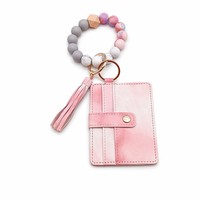 Dompet Gantungan Kunci Gelang Silikon Berhias Manik-Manik, Tempat Kartu (Opsional)