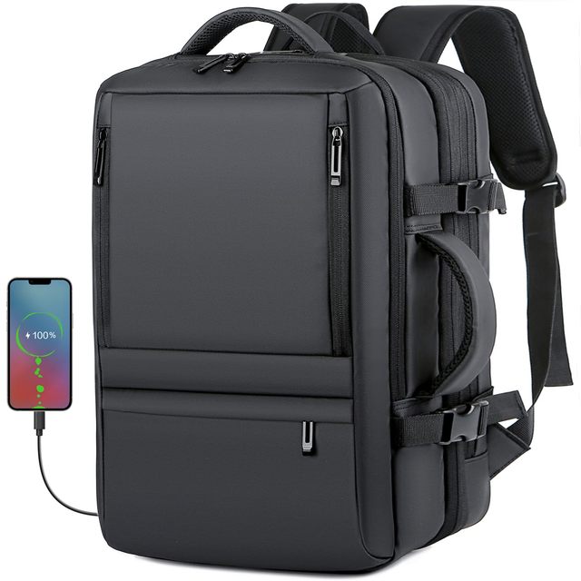 50L Expandable Flight Approved Weekender Bag Travel Backpack Laptop Back Pack with USB Charging Port