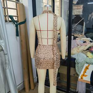 Vestido de Fiesta de Noche con Lentejuelas y Escote Halter para Mujer, Elegante, de Lujo, Sexy, Mini Vestido Ajustado para Club Nocturno - Product Image 5