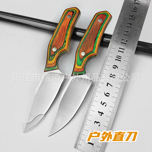 [Cuchillo recto integrado para exteriores] Cuchillo recto pequeño para cortar carne, de acero D2, con mango de madera de color, portátil. - Product Image 2