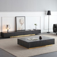 Meuble TV en pierre moderne et minimaliste avec tiroir de rangement, ensemble meuble TV et table basse pour salon, vente en gros