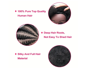 Tête de mannequin en cheveux humains naturels Remy pour la formation en <span class=keywords><strong>coiffure</strong></span>, la coupe de cheveux, le tressage, la pratique en salon, tête réglable, style Yaki - Product Image 3