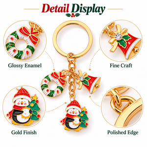Llavero de Navidad con dijes esmaltados bonitos de Papá Noel, muñeco de nieve y reno, chapado en oro, regalo, relleno de calcetín, venta al por mayor - Product Image 2