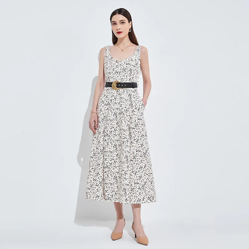 Styles personnalisés Robe longue élégante décontractée avec impression florale pour femmes avec ceinture