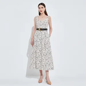 Vestido largo elegante informal con estampado floral para mujer de estilos personalizados con cinturón