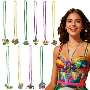 Collier de perles de Mardi Gras, perles dorées jaunes, <span class=keywords><strong>accessoires</strong></span> de Mardi Gras, collier de perles élégant de carnaval, collier de Mardi Gras - Product Image 1