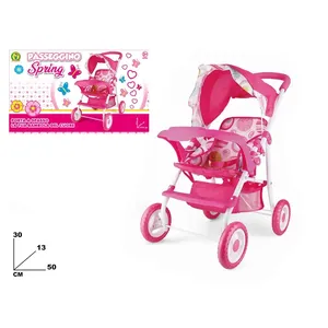 Poussette de printemps rose 50 cm avec auvent pour poupée, pour jeux d'enfants - Product Image 1