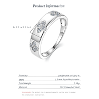 Bague en argent sterling S925 avec trèfle à quatre feuilles en moissanite de 0,18 CTW, polie, large et empilable pour femmes