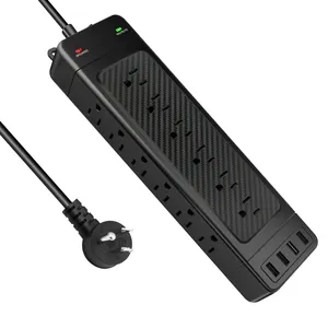 1875W/15a Platte Stekker Heavy Duty 10ft Verlengsnoer 4 Usb 18 Ac Stopcontacten Usa Power Strip Overspanningsbeveiliging Voor Thuis, Kantoor, Slaapzaal