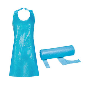 Tablier jetable en polyéthylène HDPE bleu et blanc, prix coût usine, pour le nettoyage, usage médical, cuisine, salon de coiffure - Product Image 5