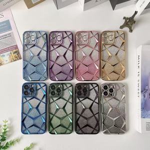 3D lưới Gradient long lanh đá cẩm thạch Kim Cương Trường hợp điện thoại cho <span class=keywords><strong>iPhone</strong></span> 16 Pro Max 15 14 13 12 11 mạ mềm TPU Bìa - Product Image 3