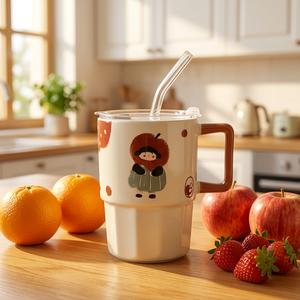 Vintage-style Cartoon Porcelain Couple's Mug <b>Lid</b> <b>Microwave</b> Dishwasher Safe Food Safe High Temperature Resistant Practical - Product Image 1