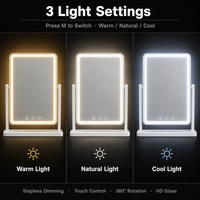 Miroir de maquillage LED rectangulaire en gros, 3 couleurs, contrôle tactile 360° °   Miroir de maquillage rotatif HD pour table de toilette à domicile