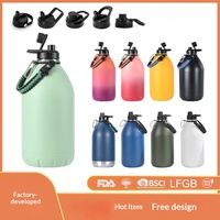 Bouteille d'eau de sport pour le voyage et le camping en plein air, grande capacité 64 oz, avec gobelet isotherme en acier inoxydable 304 pour le cross-country.