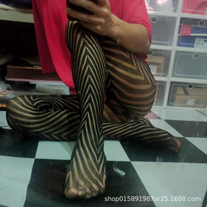 Men <b>Fishnet</b> Leggings Black Nylon Breathable Elastic Striped Hollow Design Spring 2024 Fashion Men's Leggings - Product Image 4