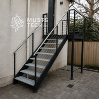 Escalier extérieur en acier sur mesure pour balcon résidentiel, fabrication architecturale, support technique