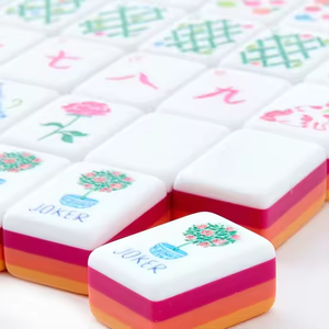 Jeu de <span class=keywords><strong>Mahjong</strong></span> Américain Automatique TK Viral, Tuiles Florales Orange-Rose, 166 Pièces, en Acrylique Gravé Coloré, Thème Maison de Chiot - Product Image 3