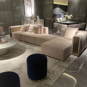Leather Corner <strong>Sofa</strong> Luxury Italian Sectional Couch <strong>Sofa</strong> Golden <strong>Stainless</strong> <strong>Steel</strong> Armrest Couch Modern Living Room <strong>Sofas</strong> - Product Image 2