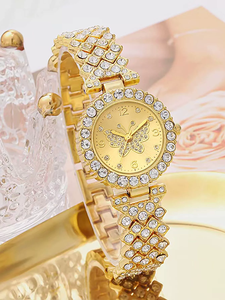 Nuevo Reloj de Mujer Serie Mariposa, Estilo Moderno, Versátil, Personalidad, Completamente de Diamantes, Correa de Acero Inoxidable - Product Image 5