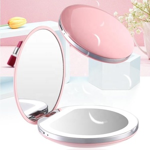 Custom logo Box Portable Mini Round Lady <strong>LED</strong> <strong>Makeup</strong> <strong>Mirror</strong> with USB - Product Image 1