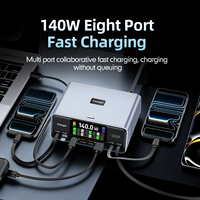 Cargador GaN Rápido Tipo-C de 165W PD 3.0 QC3.0 con Cable Retráctil y Pantalla Digital Inteligente para Teléfonos Móviles y Portátiles