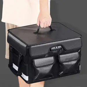 Portable Office Collapsible Reflective Strip 2 Layer File Box Organizer Document Fireproof File Storage Box With Lock