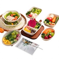 Boîte à salade hexagonale en pulpe de canne à sucre biodégradable avec couvercle en PET haute transparence, style minimaliste et tendance