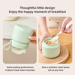 Overnight Oats <b>Jars</b> with Lid and Spoon Set Durable and Stylish Breakfast Cup with Spoon for Milkshake Oat <b>Jars</b> Food Storage - Product Image 4