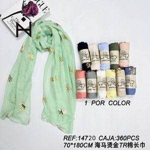 Sciarpa Lunga in Cotone Angelina TR 70x180cm con Stampa in Lamina d'Oro Corallo, Accessorio di Moda - Product Image 3