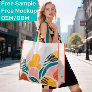 Bolso de mano de playa para mujer con estampado personalizado Película OPP brillante laminada PP tejida con patrón de letras - Product Image 1