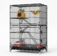 Cage à chat et hamster en fer noir massif, avec plateau en plastique thermolaqué, emballage en boîte, base à roulettes, durable, classique, moderne, simple
