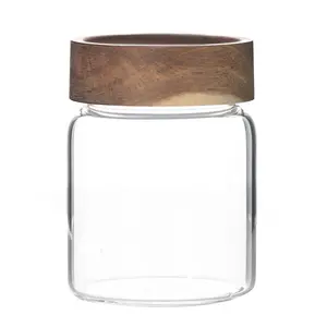 High Borosilicate Air Tight Storage Jars Containers with Acacia Wood Lid Glass Jars for Food Glass Spice Honey Jars
