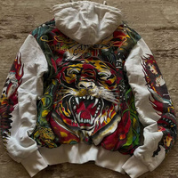 Sweat à capuche oversize pour homme, style streetwear d'hiver, imprimé motif tigre personnalisé de haute qualité, 100% coton tricoté, incontournable