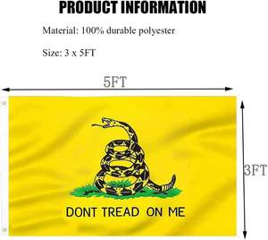 Dont Tread on Me Flag 3x5 Banderas de <span class=keywords><strong>Gadsden</strong></span> para exteriores Colores vibrantes resistentes Tea Party Sonajero Banderas de serpiente con 2 ojales de latón - Product Image 6
