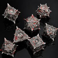 Ensemble de dés de jeu de rôle D&D en métal à pointes, 7 pièces, motif sang éclaboussant argenté, dés polyédriques ornés pour Dungeons & Dragons, jeu de société RPG, cadeau