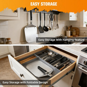 Pala para Pizza de Aluminio con Mango de PP, Espátula Metálica para Pizza de 12x14 Pulgadas, Plegable, Antideslizante, Apta para Horno, Accesorios para Horno de Pizza, Familiar - Product Image 2