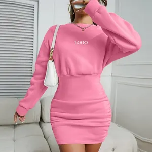 F230297 sweat à capuche chaud et décontracté pour filles avec logo personnalisé à manches longues robe sweat robe solide froncé à épaules tombantes