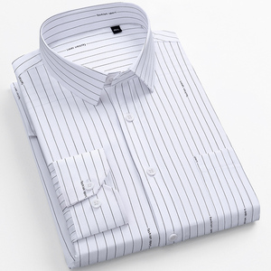 Nueva <span class=keywords><strong>Camisa</strong></span> de Fibra de Bambú a <span class=keywords><strong>Rayas</strong></span> para <span class=keywords><strong>Hombre</strong></span>, Estilo Casual de Negocios, Sin Plancha, con Bolsillo, Elástica, Antiarrugas, <span class=keywords><strong>Rayas</strong></span> Verticales Azules y Blancas, Talla S - Product Image 1