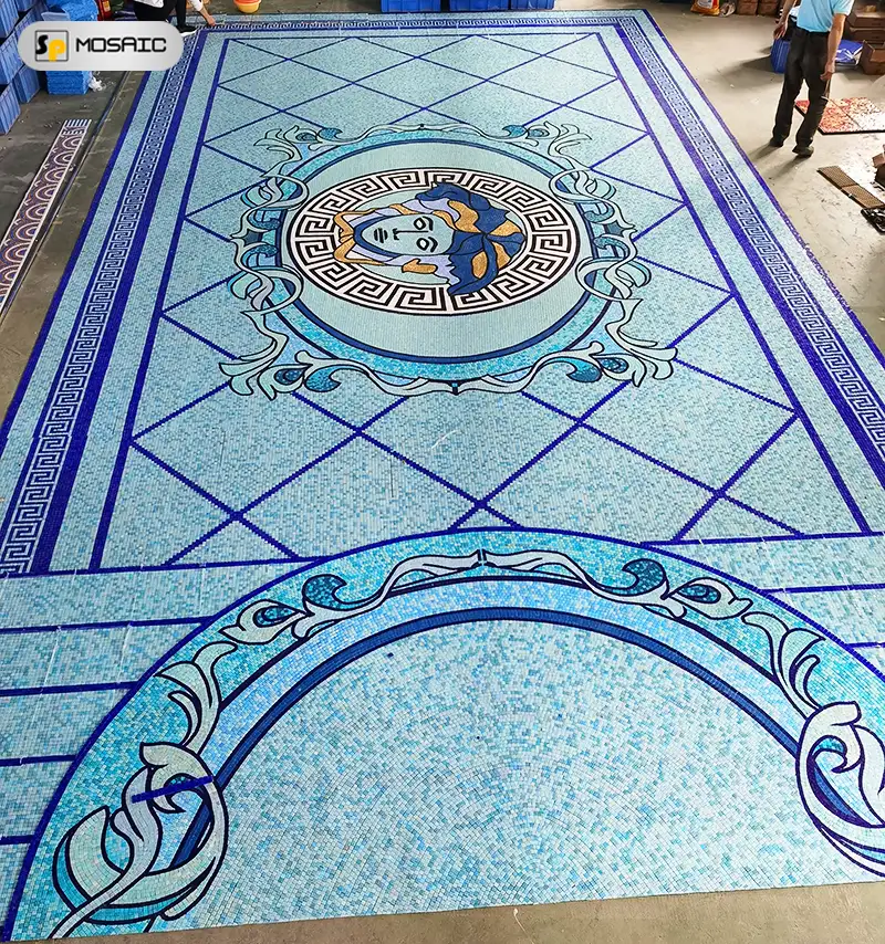 Ubin Mosaik Kolam Renang Biru Hotel Pola Seni Mewah Luar Ruangan