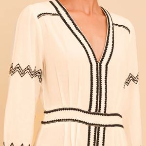 ชุดเดรสผ้าฝ้ายลินินทรงเอ สไตล์ลำลอง คอวี แขนยาว ความยาวปานกลาง สำหรับผู้หญิง  ปรับแต่งได้ตามต้องการ - Product Image 2