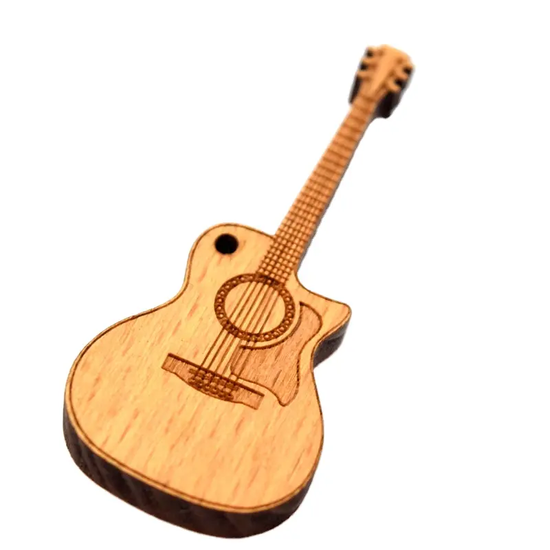 Mini Wooden Guitar Keychain Customized Logo Charm Keychain With Wood Pendant Luggage Decoration Key Ring Diy Anniversary Souven