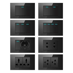 Vietnam Armenia Egypt Black Glass 118 American Sockets And Switches Electrical Light Switch 20A Water Heater High-Power Switch