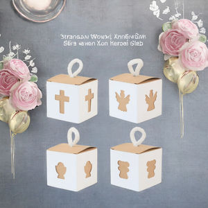 Baptême religieux fête papier faveur boîte-cadeau filles garçons baptême bonbons Kraft papier boîte croix ange conception impression en relief - Product Image 2