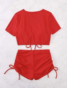 <span class=keywords><strong>JSN</strong></span> nueva llegada cuerda de corbata fruncida Color sólido ropa de playa trajes de baño para mujeres - Product Image 6