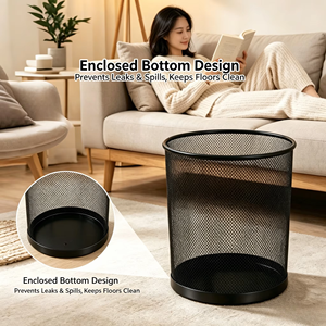 Metal Wire Mesh Waste Basket Without Lid <b>Large</b> Capacity Round Leak-Proof Portable Trash Can for Home Office Bedroom Living Room - Product Image 5