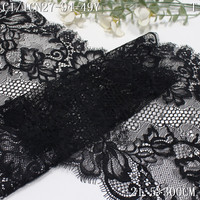 Dentelle Chantilly noire française en nylon de 21 cm pour la décoration de robes de mariée, abayas et tenues modestes