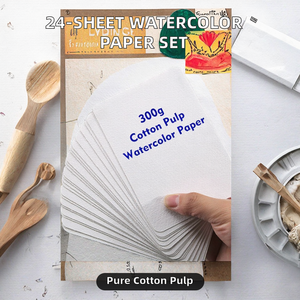 Yogo - Juego de 24 Hojas de Papel para Acuarela, Diseño Artístico, Tarjetas Postales Cuadradas Medianas, Papel de Pulpa de Algodón de Grano Grueso de 300 g, Caja de Hierro Especial - Product Image 2