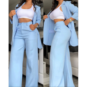 Costume élégant et écologique pour femme, style européen et américain, automne 2026, couleur unie, manches fendues, revers, <span class=keywords><strong>pantalon</strong></span> long décontracté à poches droites - Product Image 4